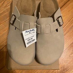 Stone Nubuck Slip-On Clogs with Buckle